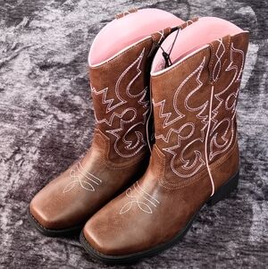 NWT WonderNation Western Square Toe Boots Pink/Brown Girls Size: 6